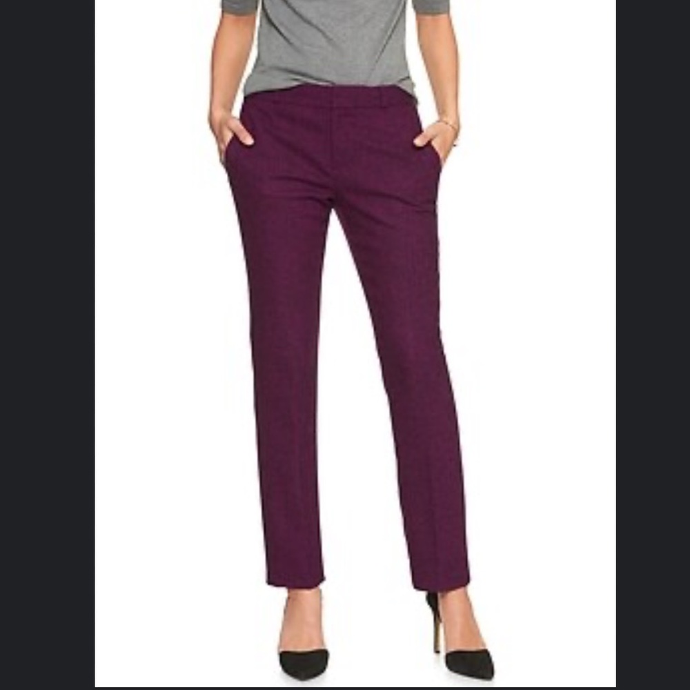 NWT Banana Republic Ryan Color-Rich Tweed Slim Straight Pants Purple 10 Petite